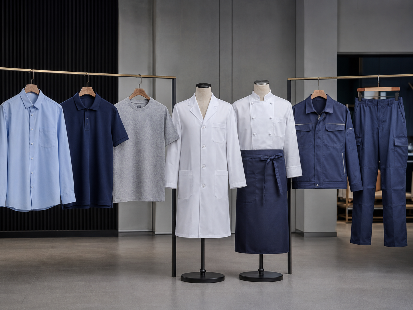 Diferentes modelos de uniformes profissionais